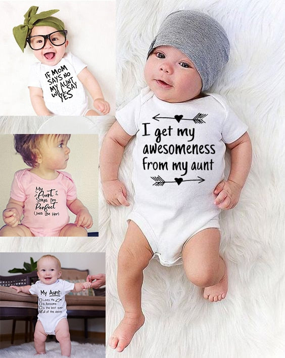 Toddler Jumpsuit My Aunt Says I'm Perfect Letter PrintSummer White Newborn Bodysuits Funny Auntie Baby Clothes